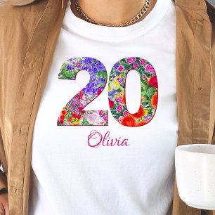 20 years birthday party floral design t-shirt