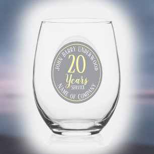 20 Years Long Service Commemorative Company Stemless Wine Glass