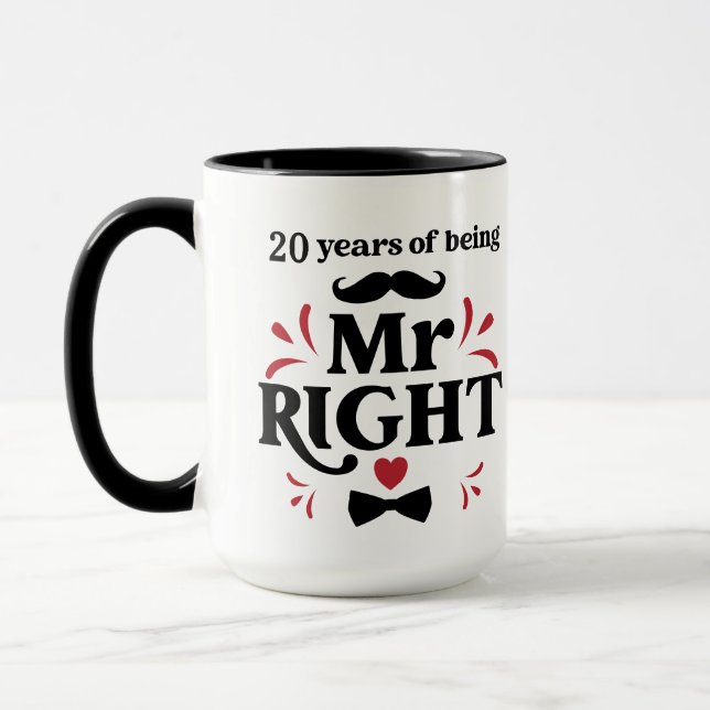20 Years of Being Mr Right Husband Anniversary Mug (Left)