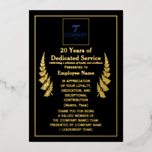 20 Years of Dedicated Service Award Custom Foil  Foil Holiday Card