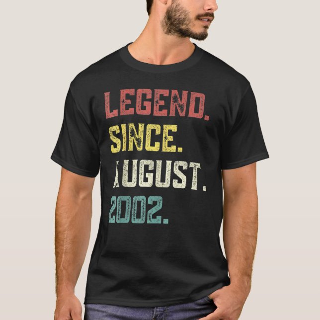 20 Years Old  Legend Since August 2002 20th Birthd T-Shirt (Front)