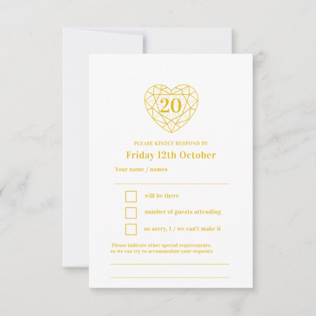 20e anniversaire de coeur d'or réponse RSVP (Devant)
