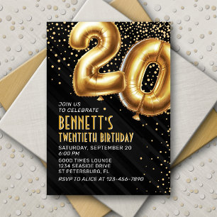 20e anniversaire Gold Black Invitation