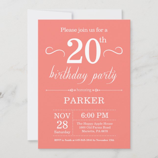 20e anniversaire Invitation Coral (Devant)