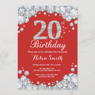 20e anniversaire Invitation Diamant rouge et argen