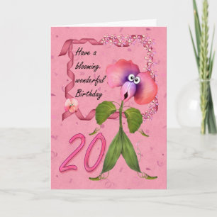 20e carte d'anniversaire, lune jolies fleurs