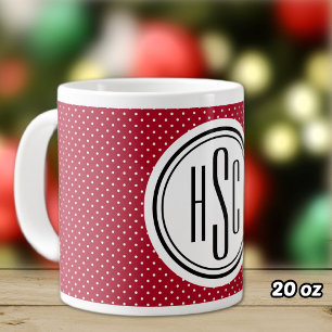 20oz Big Monogram Red & White Swiss Dots Large Coffee Mug