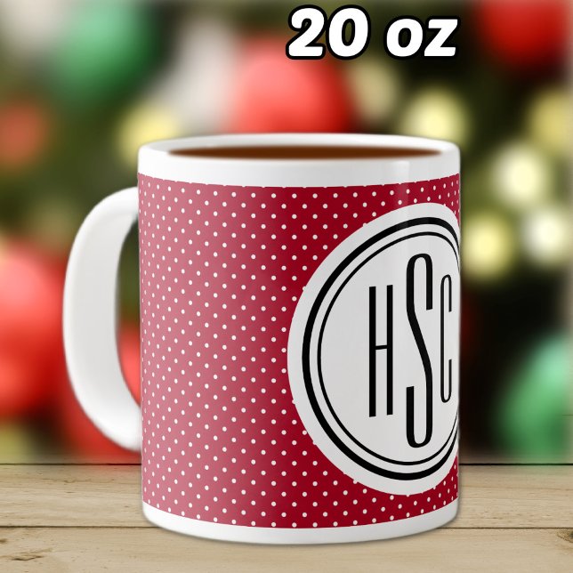 20oz Big Monogram Red & White Swiss Dots Large Coffee Mug (Creator Uploaded)