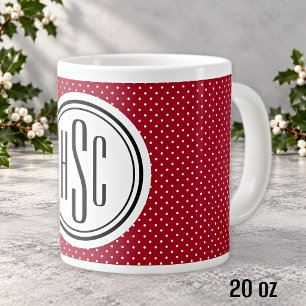 20oz Big Monogram Red & White Swiss Dots Large Coffee Mug