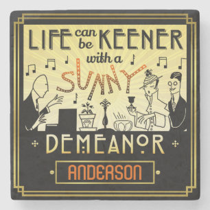 20s Retro Art Deco Sunny Demeanour Custom Name Stone Coaster