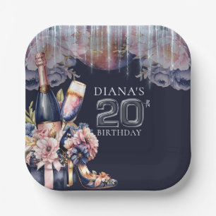 20th Adult Birthday Champagne Heels Paper Plate