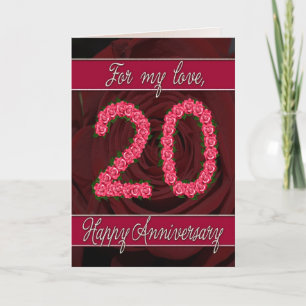 20th anniversary card with roses and leaves
