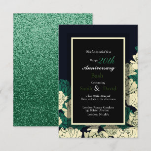 20th anniversary emerald green rose print card