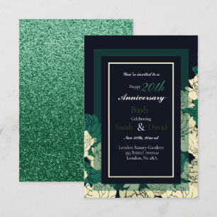 20th anniversary emerald green rose print card