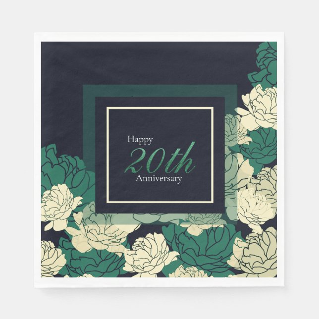 20th anniversary emerald green rose print napkins (Front)