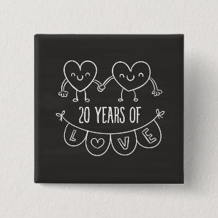 20th Anniversary Gift Chalk Hearts 2 Inch Square Button
