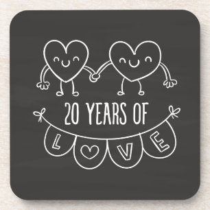 20th Anniversary Gift Chalk Hearts Coaster