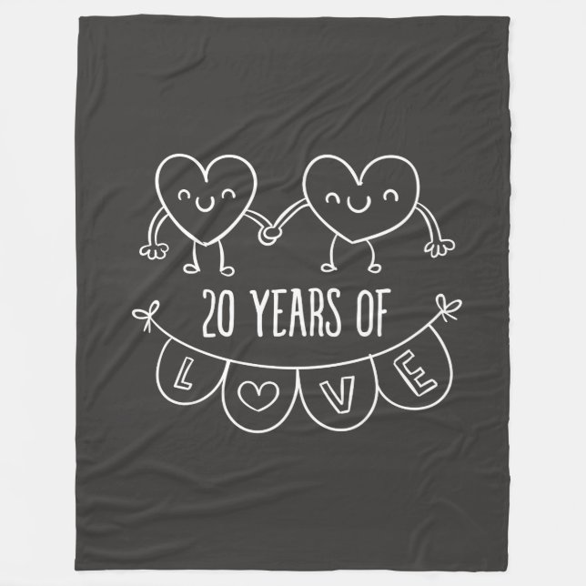 20th Anniversary Gift Chalk Hearts Fleece Blanket (Front)