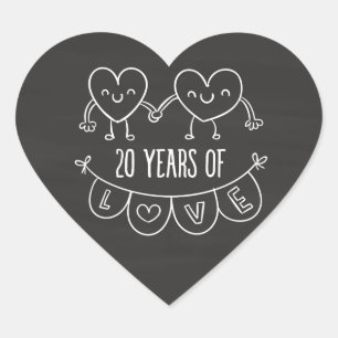 20th Anniversary Gift Chalk Hearts Heart Sticker