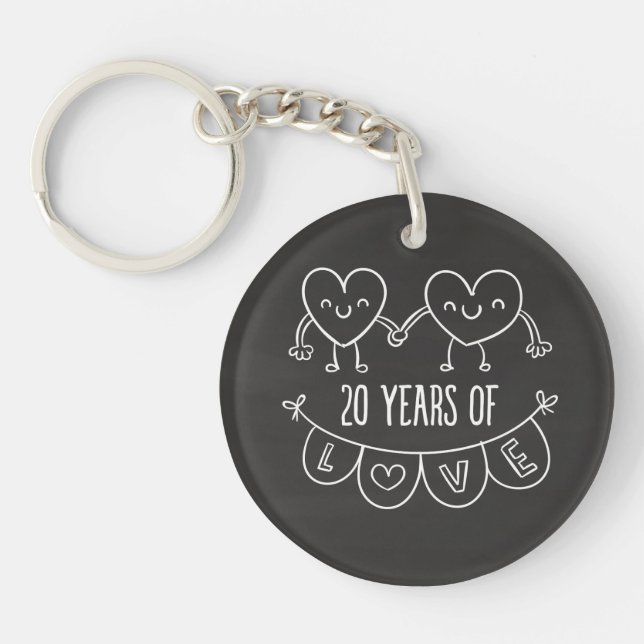 20th Anniversary Gift Chalk Hearts Keychain (Front)