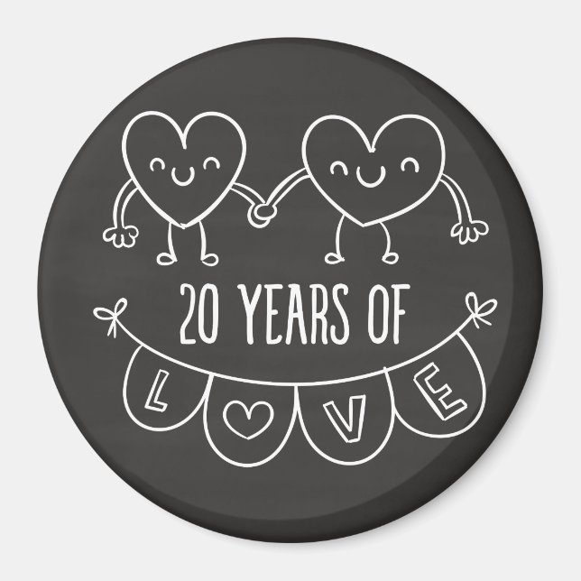 20th Anniversary Gift Chalk Hearts Magnet (Front)