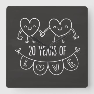 20th Anniversary Gift Chalk Hearts Square Wall Clock