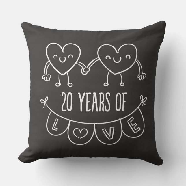 20th Anniversary Gift Chalk Hearts Throw Pillow (Front)