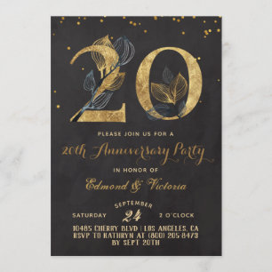 20th Anniversary Gold Floral Invitation