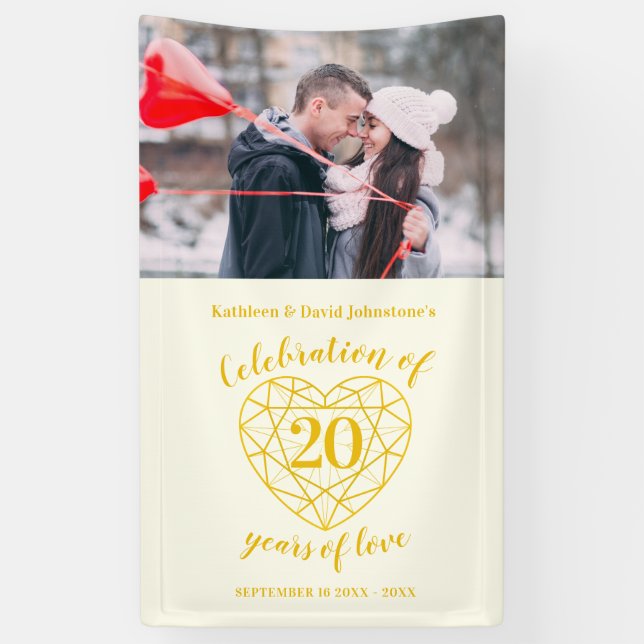 20th anniversary heart personalized photo golden banner (Vertical)