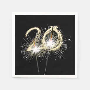 20th Anniversary Party Sparklers on Black Napkin