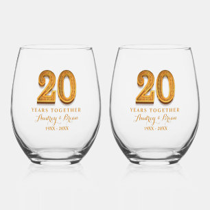 20th Anniversary Personalized Stemless Wine Glass