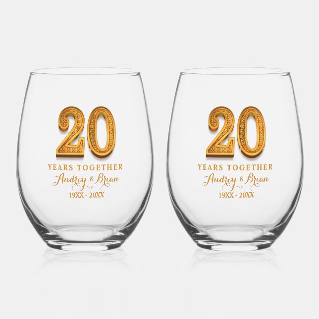 20th Anniversary Personalized Stemless Wine Glass (Front)