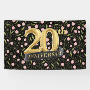 20th anniversary pink flower on black banner
