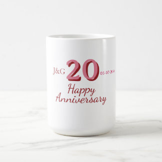 20th anniversary pink name date monogram bold coffee mug