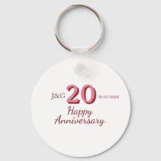 20th anniversary pink name date monogram bold keychain
