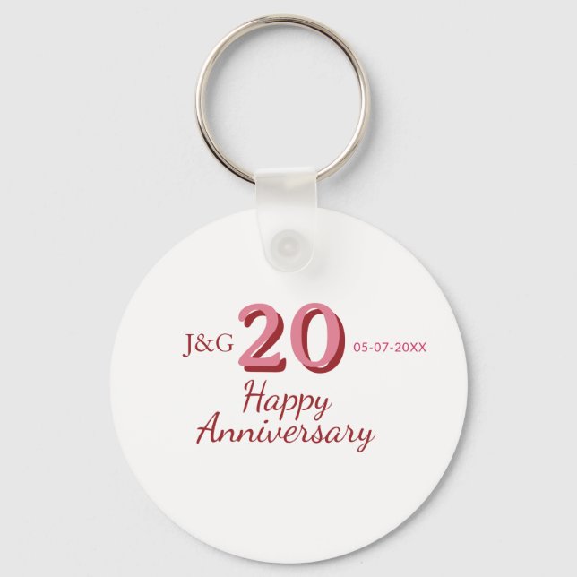 20th anniversary pink name date monogram bold keychain (Front)