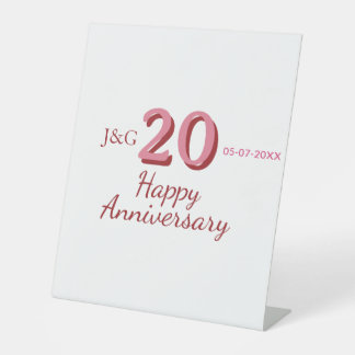 20th anniversary pink name date monogram bold pedestal sign
