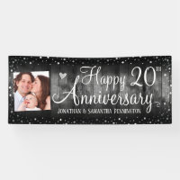 20th Anniversary Rustic Wood Photo Silver Confetti