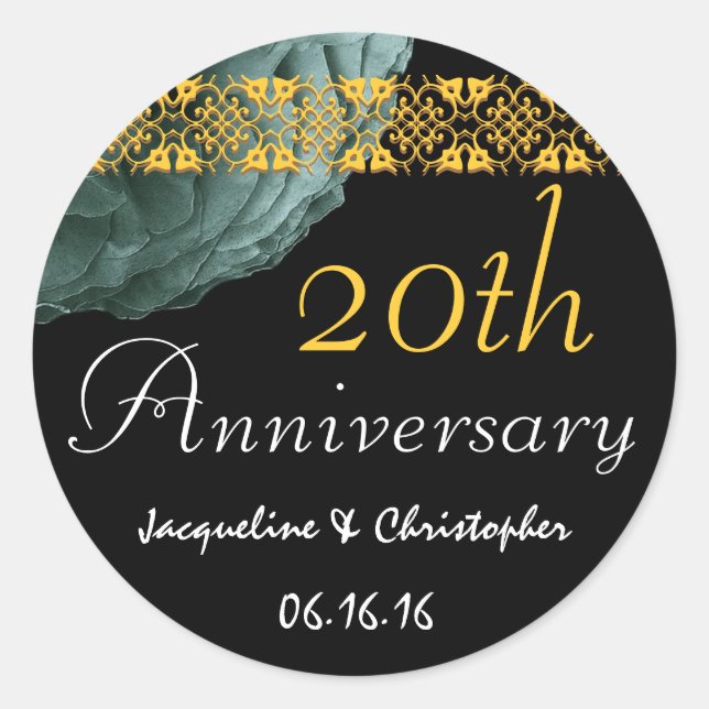 20th Anniversary TEAL & GOLD Rose Sticker (Front)