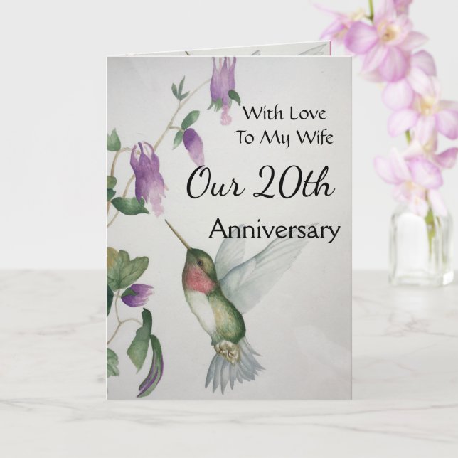 20th Anniversary Wife Pretty Hummingbird Card (Orchid)