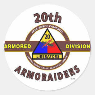 20TH ARMORED DIVISION "ARMORAIDERS" CLASSIC ROUND STICKER