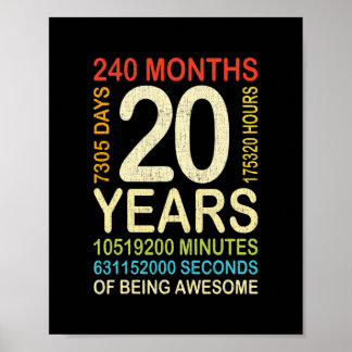 20th Birthday 20 Years Old Vintage Retro 240 Poster