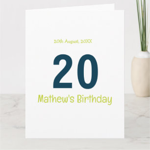 20th birthday add name green pastel grey bold retr card