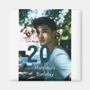 20th birthday add name photo date man blue white s magnet