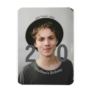 20th birthday add name photo date man blue white s magnet