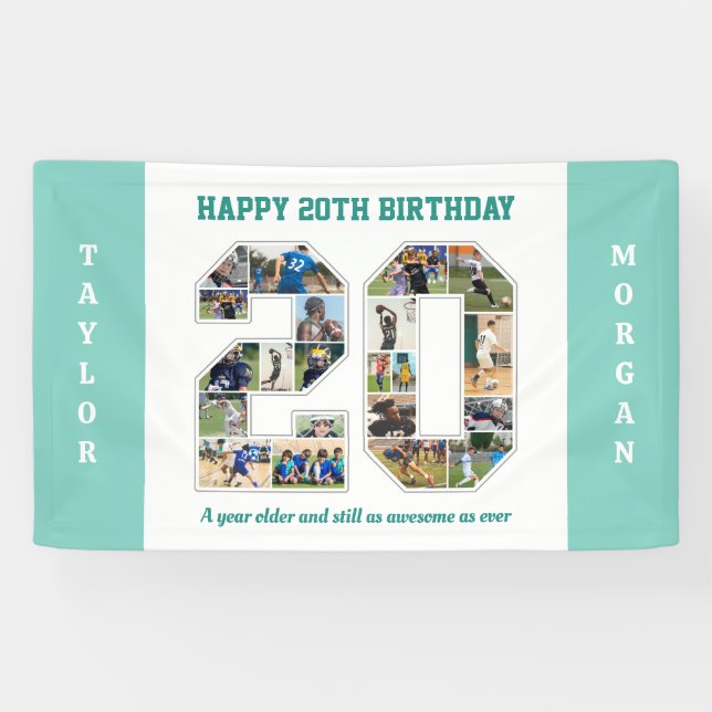 20th Birthday Anniversary Number 20 Photo Collage Banner (Horizontal)
