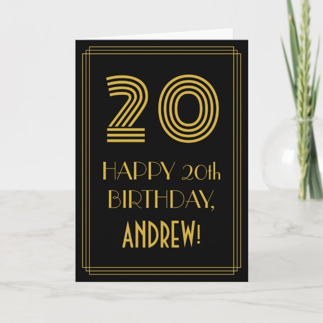20th Birthday: Art Deco Inspired Look "20" & Name Card (Front)