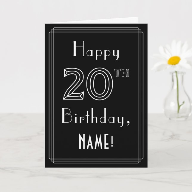 20th Birthday: Art Deco Style # 20 & Custom Name Card (Small Plant)