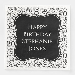 20th Birthday Black/White Bracket Number Pattern Napkin