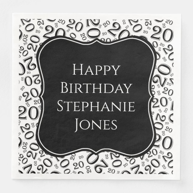 20th Birthday Black/White Bracket Number Pattern Napkin (Front)
